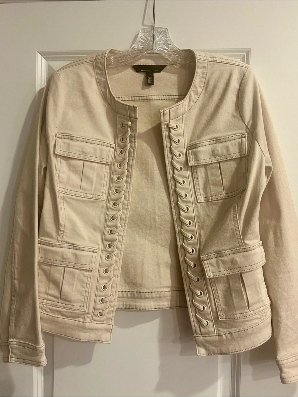 White House Black Market Beige Lace-Up Utility Jacket
